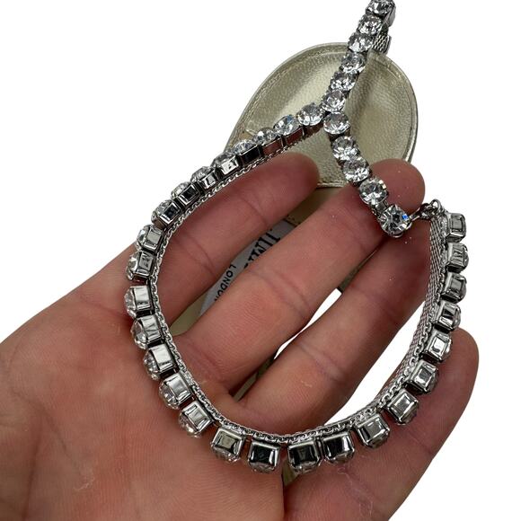 New Jimmy Choo Saeda Block Heel Glitter Crystals Sandals Platinum Size 38 - Picture 14 of 14